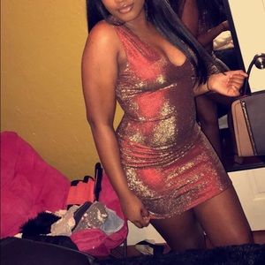 Party dress, gold zipper runs down the back